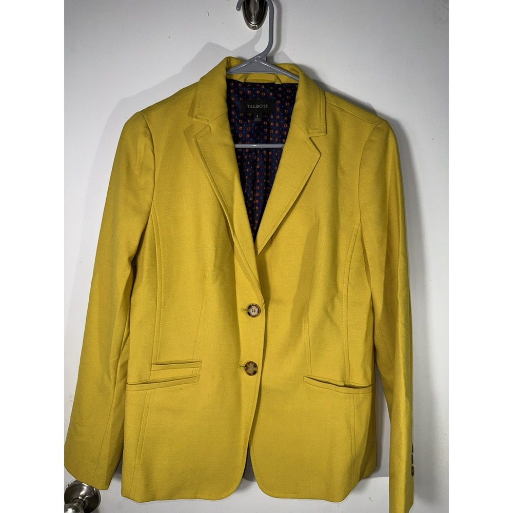 Talbots Yellow Blazer Jacket Size 8 Linen Blend Made in USA Academic Preppy